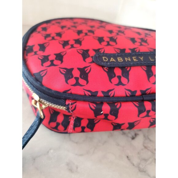 Dabney Lee Red Cosmetic Bag Frenchie Terrier Black Dog Print Gold Zipper - Picture 4 of 10